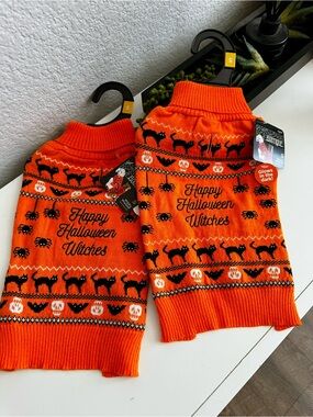 Happy Halloween Witches Orange Dog Sweater (Glows in Dark)
